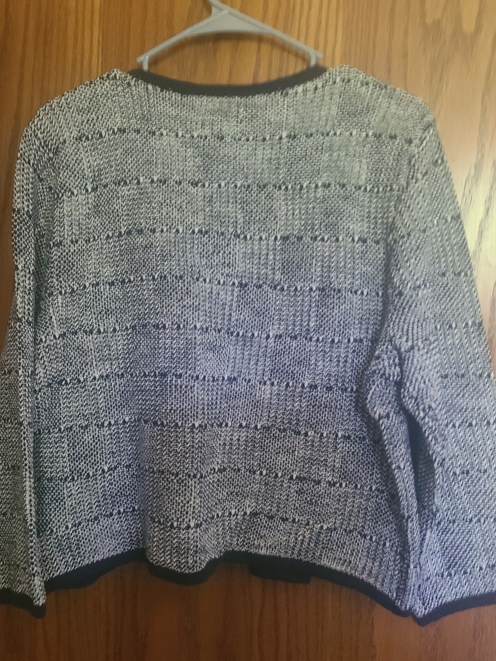 Lands' End Women's Navy Blue and White Knit Cardigan